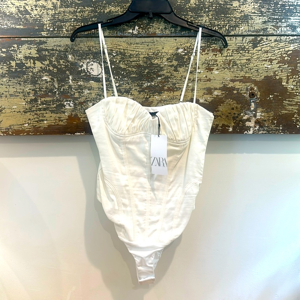 Zara White Corset Bodysuit Sz M NWT